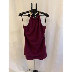 Guess Halter Shift Dress Chain Strap Sleeveless Burgundy Size M Party